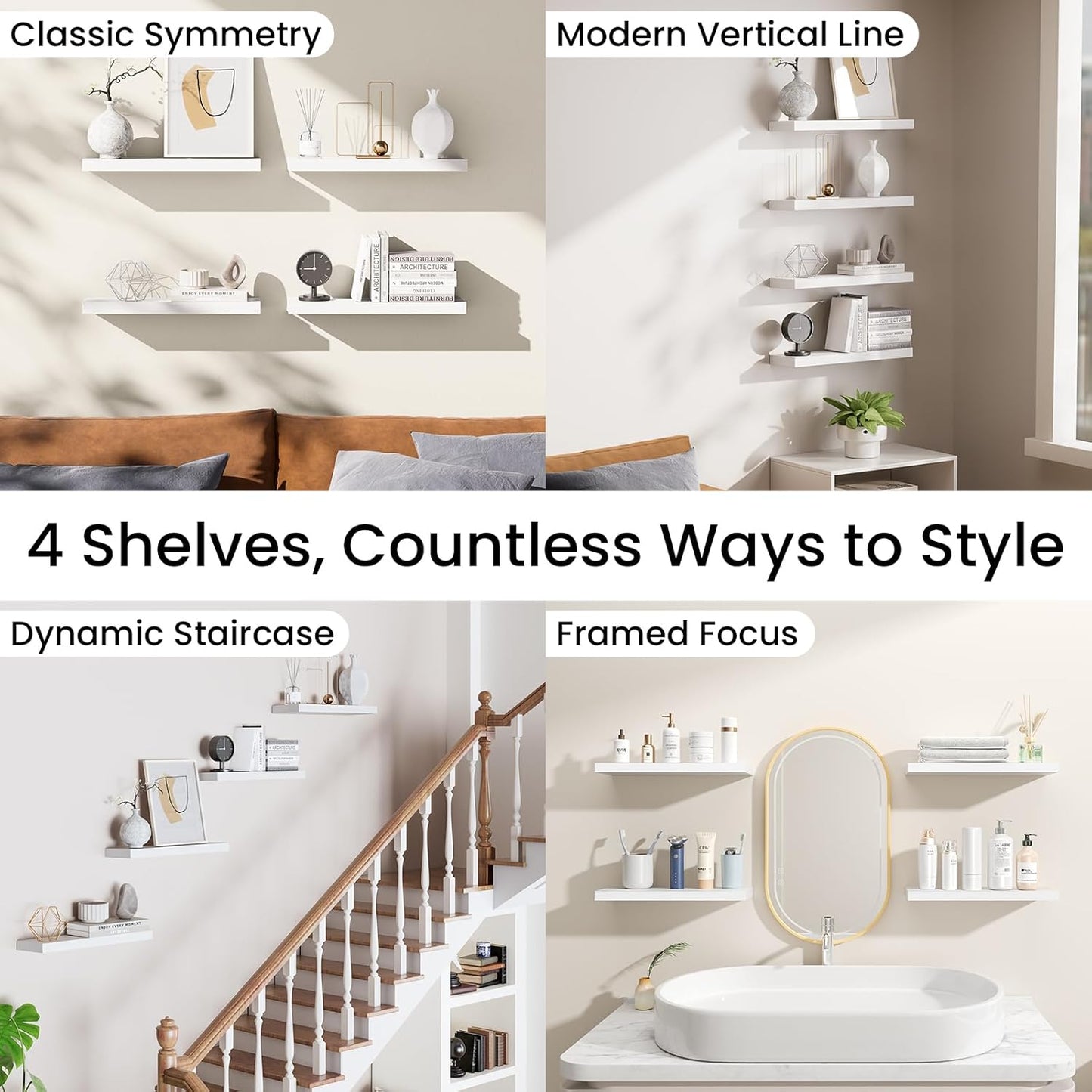 BAYKA Rustic Brown Floating Shelves 22.5in, Set of 2, Wall Mount Wood Shelf | Easy Install, 22lbs Max Load, Hidden Bracket, for Bathroom Bedroom Living Room or Kitchen, Hanging Shelf Book Decor Storage