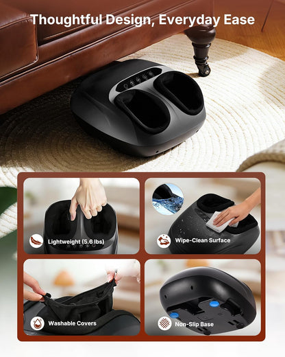 KNQZE Shiatsu Foot Massager with Heat for Plantar Fasciitis, FSA Eligible | Deep Kneading Shiatsu Massage, Multiple Heat & Compression Levels, Remote Control, Fits Men's Size 13, Gift for Women Men Mom