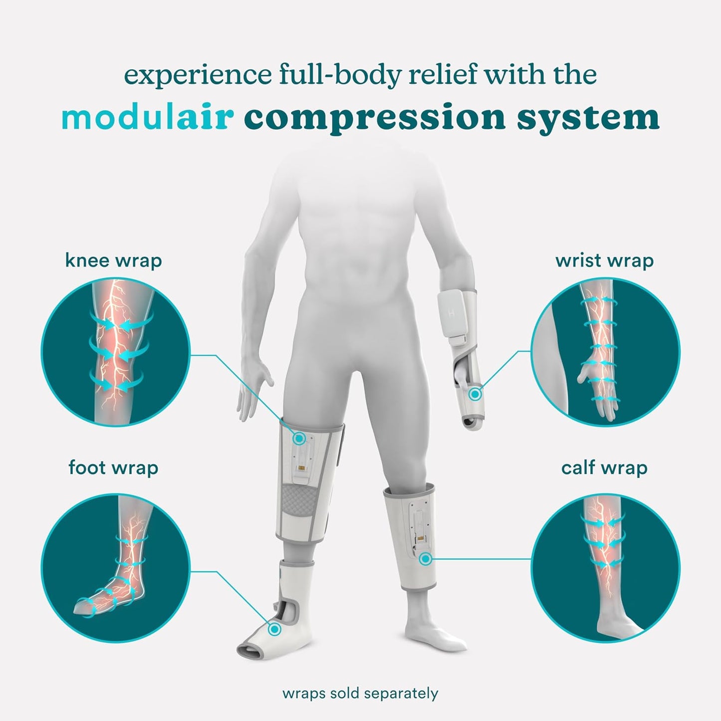 HoMedics Modulair Compression Calf Wrap Massager – Overlapped Compression Therapy with 4 Programs, Adjustable Intensity, Heat Settings, (Battery Sold Separately)