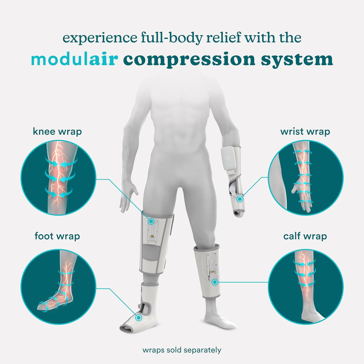 HoMedics Modulair Compression Calf Wrap Massager – Overlapped Compression Therapy with 4 Programs, Adjustable Intensity, Heat Settings, (Battery Sold Separately)