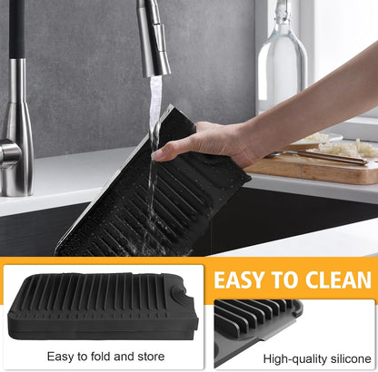 17.7-Inch Kitchen Sink Splash Guard Mat | 7° Slope for Fast Self-Draining | Snap-Lock Design | Universal & Cuttable Silicone Faucet Mat Gray