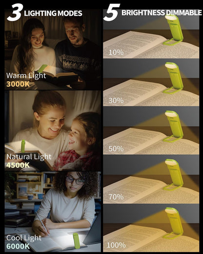 HEMONNKAM Book Reading Light, Rechargeable Clip on Booklight, Eye Caring 3 Color Temperatures & 5 Brightness Levels, Night Use for Bed, Long Lasting, Reading at Night in Bed, Romantic Purple