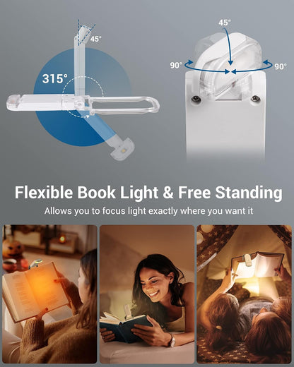 DEWENWILS USB Rechargeable Book Reading Light, LED Clip on Booklight Green | Blue Light Blocking, Amber & Warm White, Flexible Lighting Angle, Compact & Lightweight for Plane, Train, Car Traveling