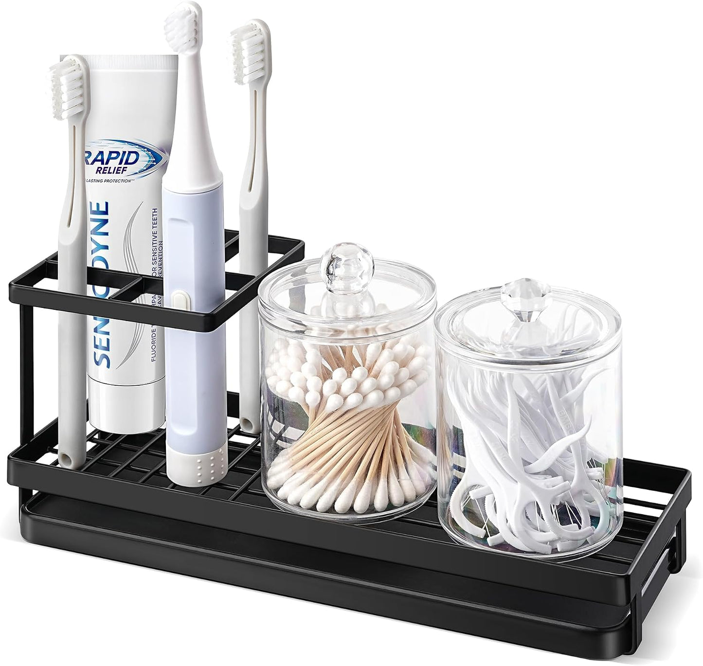 Toothbrush Holders for Bathrooms, 4 Slots Metal Tooth Brushing Organizer | Rustproof Electric Tooth Brush Toothpaste Holder with Drainage for Bathroom Countertop, White