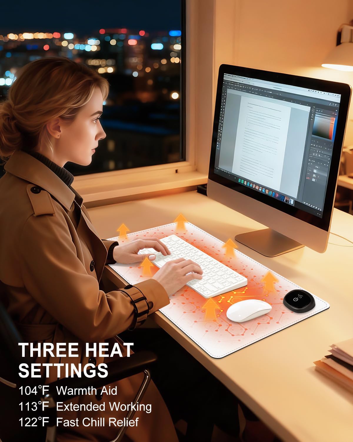 Heated Desk Pad, 31.5" x 13" Leather Non-Slip Warm Desk Pad, Large Mouse Mat with 3 Levels Heating & 3 Hours Auto Shut-Off, Hand and Foot Warmer for Office, Home, White