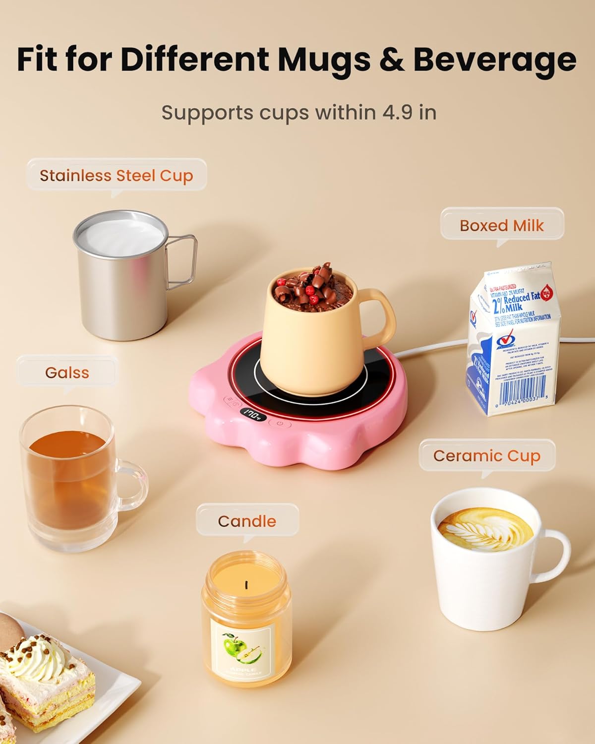 Gaiatop Mug Warmer, 50W Cute Cat Paw Cup Warmers, Heated Plate - Black | 3 Temp Setting, 2-10H Auto Shut Off, Coffee Accessories Keep Beverage Hot for Desk and Home, Stocking Stuffers for Tea Candle