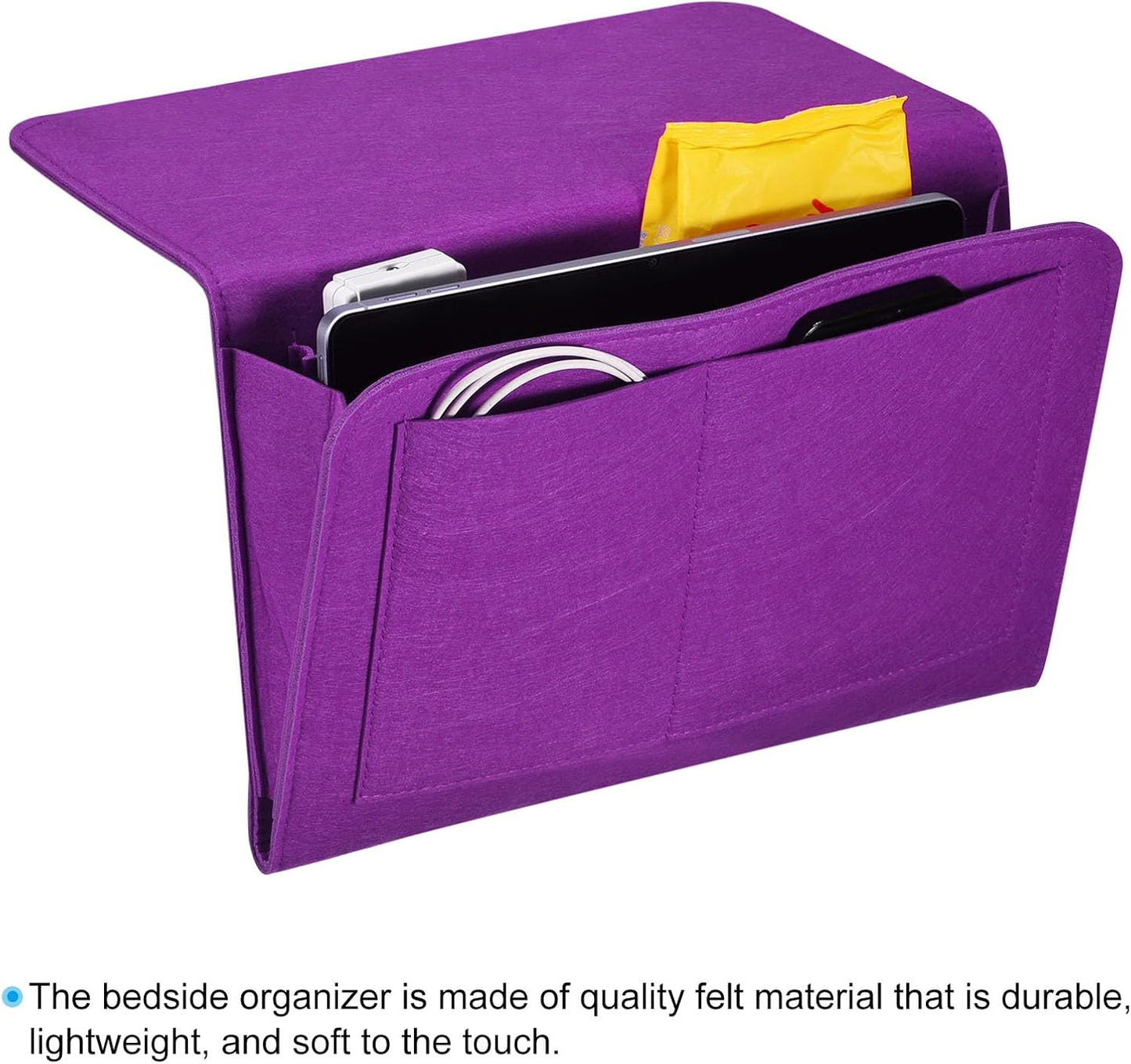 PATIKIL 11in Bedside Caddy, Bed Caddy Bedside Organizer Hanging 5 Pocket Soft Felt Bed Pockets Bedside Storage Organizer Remote Control Holder for Bedroom Phones Glasses, Pink