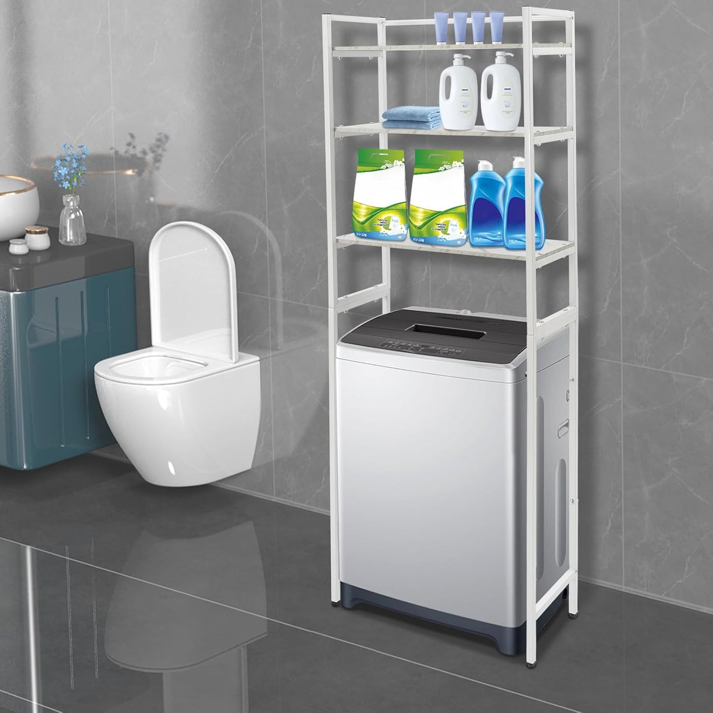 Laundry Room Organizer, Over The Washer And Dryer Storage Shelf 33lb, White