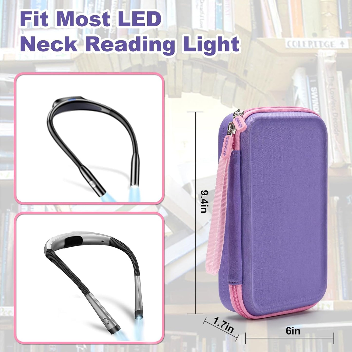 Case for Glocusent Vekkia LITOM LEDGLE TAKKUI TSINGREE Reading Light, Neck Book Light Carrying Box for Reading in Bed, LED Booklight Storage with Pocket for USB Cable (Case Only)- Purple