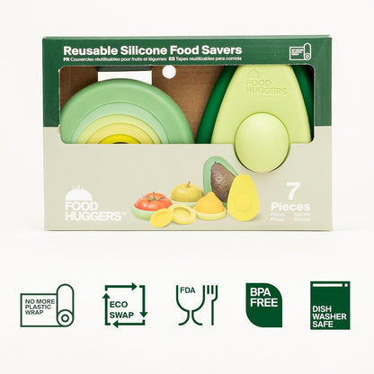 Food Huggers 7pc Gift Set Silicone Food & Avocado Savers Set | Reusable BPA Free Produce Storage | Airtight Seal for Onion, Tomato, Avocado, Lemon, Cans & More | Dishwasher Safe, Sage Green