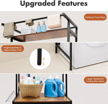3 Tier Wooden Over The Washer and Dryer Storage Shelf, Bathroom Shelf Washing Machine Storage Shelves Utility Rack Freestanding Laundry Drying Rack Heavy Duty for Bathroom