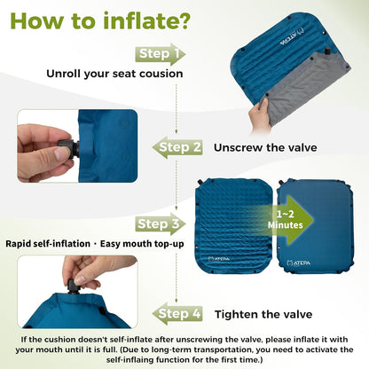 ATEPA Inflatable Seat Cushion | 2" & 2.5" foam core seat pad, Self inflating, Compact, Stadium, Airplane, Travel, Camping, Hiking, Sports events