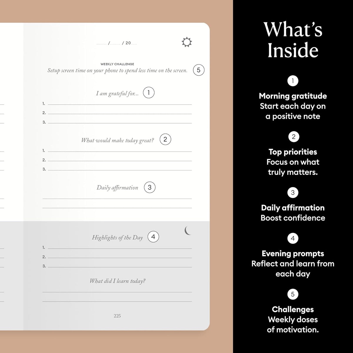 Intelligent Change The Five Minute Journal - Original Daily Gratitude Journal for Women & Men - Mindfulness, Happiness & Daily Reflection - Undated Planner - Affirmation Journal - Gifts for Women