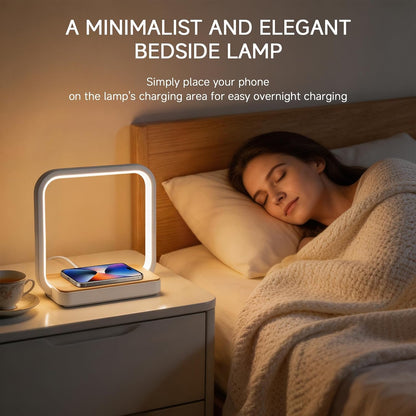 WILIT Bedside Lamp with Alarm Clock, Sunrise Wake-up Light, Wood Grain