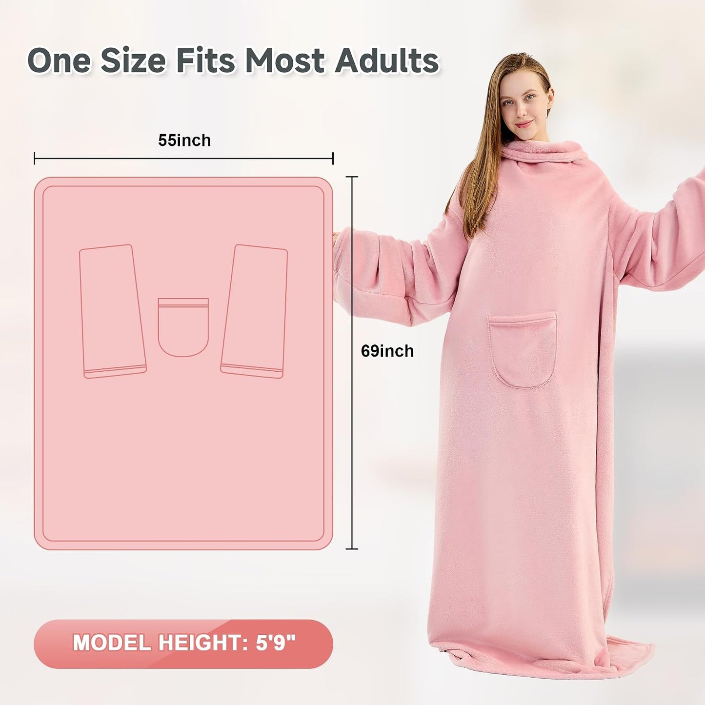 IFNOW Fleece Wearable Blanket with Sleeves, Oversized Snuggle Robe