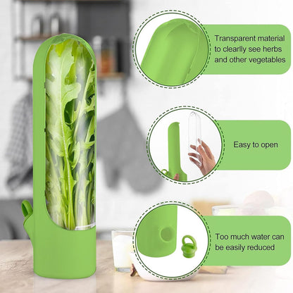 Herb Keeper for Refrigerator, Herb Saver for Refrigerator, Vegetable Preservation Bottle for Cilantro, Mint, Parsley, Asparagus, Keeps Greens Fresh for 2-3 Weeks (Green)