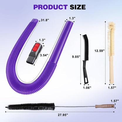 Lovepea Dryer Vent Cleaner Kit for Dyson V15 V12 V11 V10 V9 V8 V7, Hose Attachment Flexible Crevice Drum Lint Brush Trap Cleaning Tool Kit, 4 Piece
