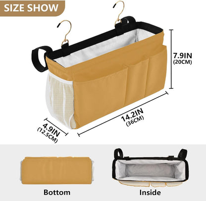 Black Bedside Caddy Storage Bag Bedside Organizer for Bed Rails College Dorm Room Organizer Caddy Hanging Shelf 6 Pockets with Hooks for Drinks Magazine Phone Holder