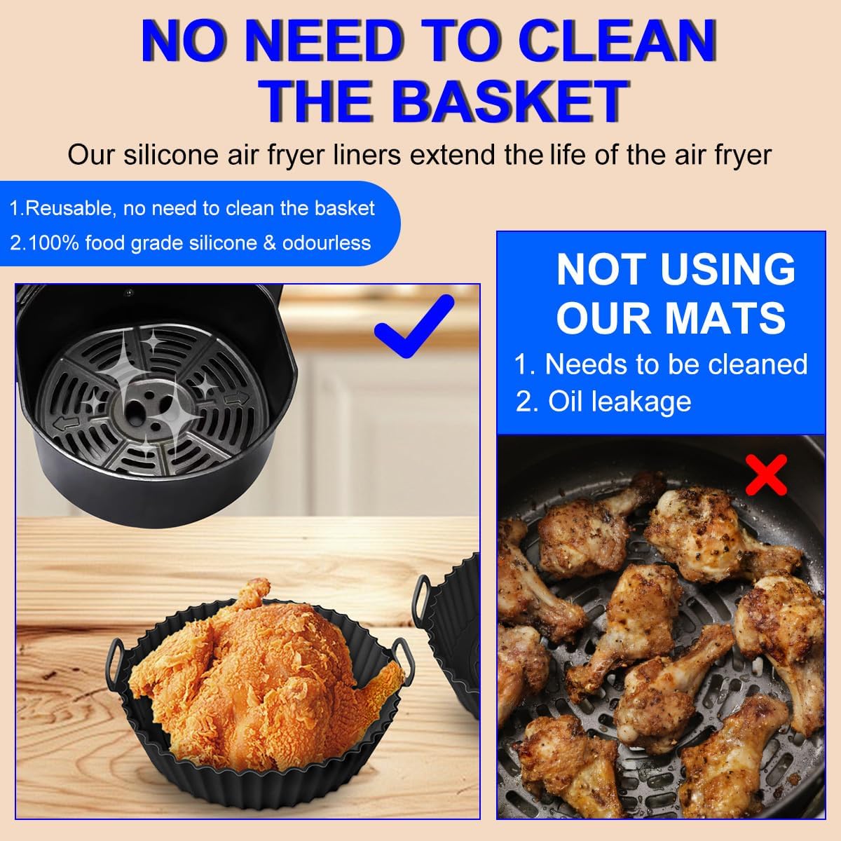 2 Pack 8 Inch Air Fryer Silicone Liners Pot,Air Fryer Basket Liners, Silicone Baking Tray Pots for 3 to 5 Qt for Air fryer Oven Reusable Baking Tray Oven Accessories (Gray)