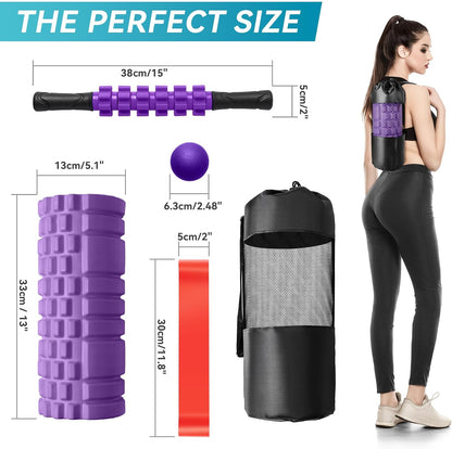 Krightlink 5-in-1 Foam Roller Set High Density Deep Tissue Muscle Massage | Muscle Recovery Kit Exercise Roller, Massage Ball, Resistance Band & Carry Bag for Physical Therapy & Pain Relief Black