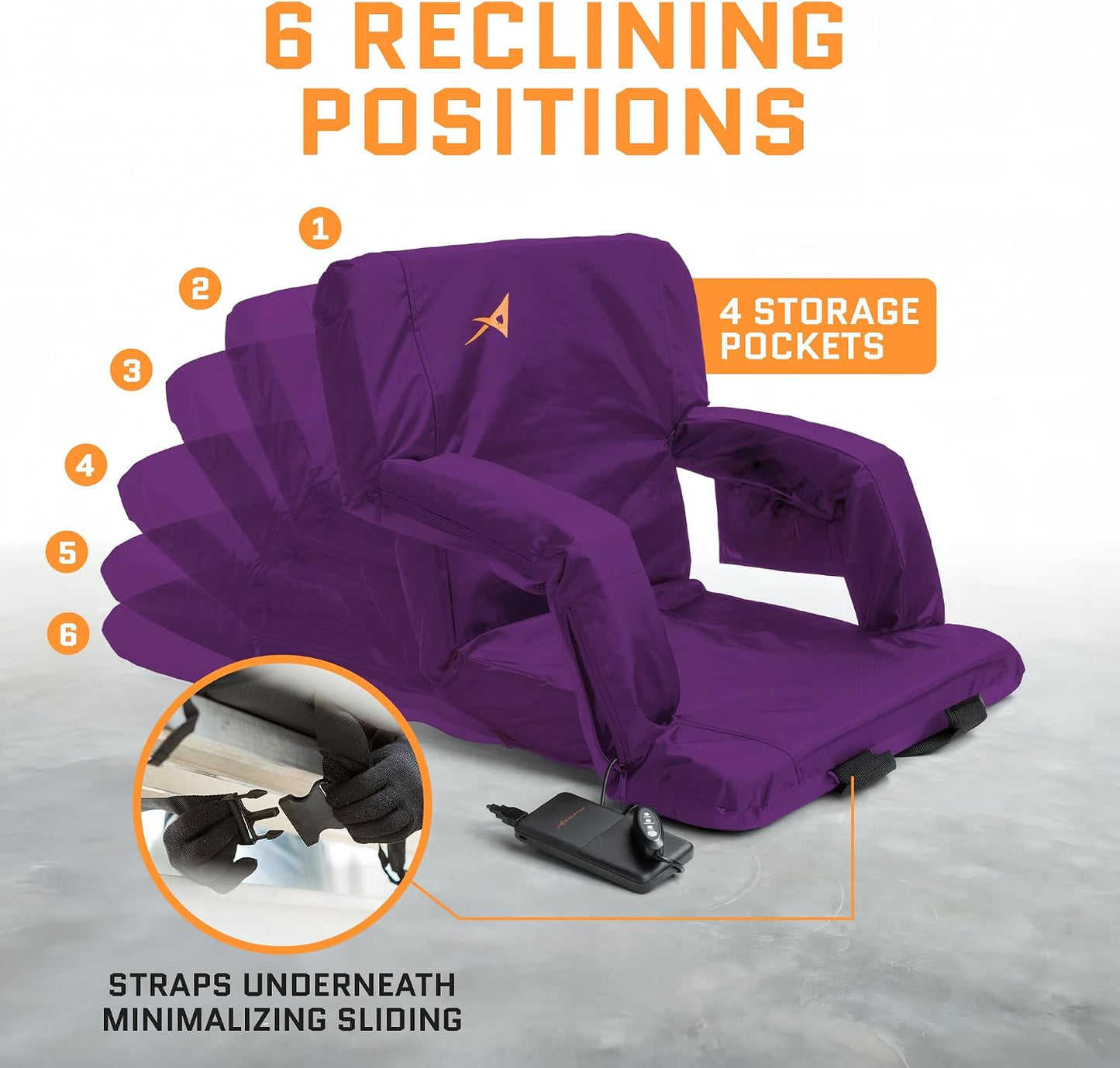 Heated Stadium Seats for Bleachers with Back Support – USB Battery Included - Upgraded 3 Levels of Heat - Foldable Chair - Cushioned, 4 Pockets for Snacks, Cup Holder - for Camping, Games & Sports