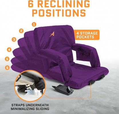 Heated Stadium Seats for Bleachers with Back Support – USB Battery Included - Upgraded 3 Levels of Heat - Foldable Chair - Cushioned, 4 Pockets for Snacks, Cup Holder - for Camping, Games & Sports