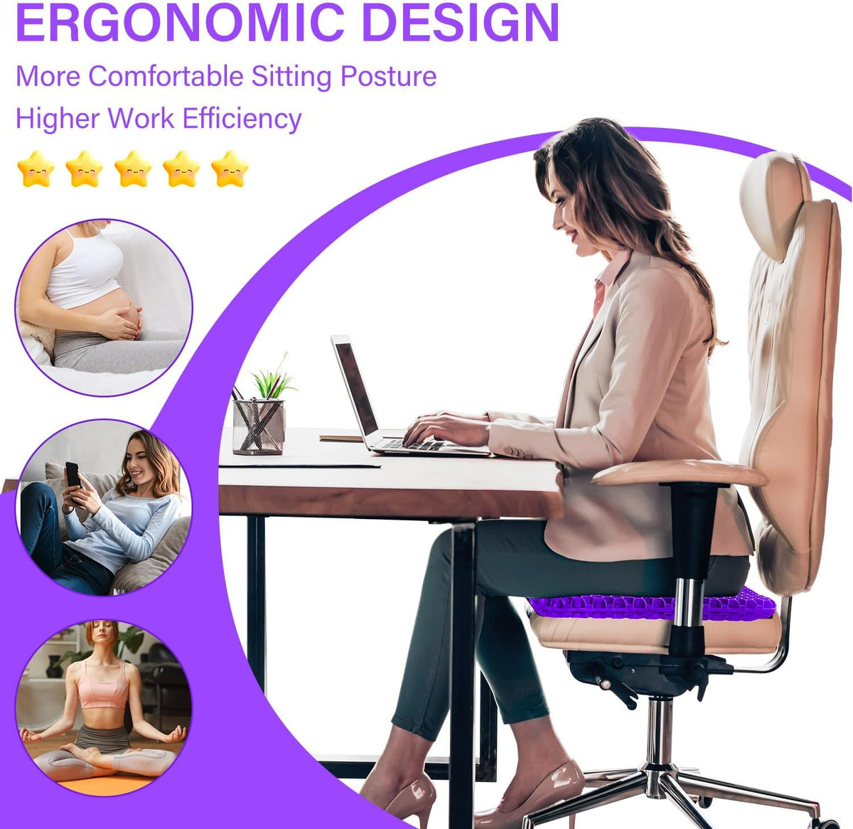 Gel Seat Cushion for Long Sitting Seat Pad For Car Office Chair Wheelchair