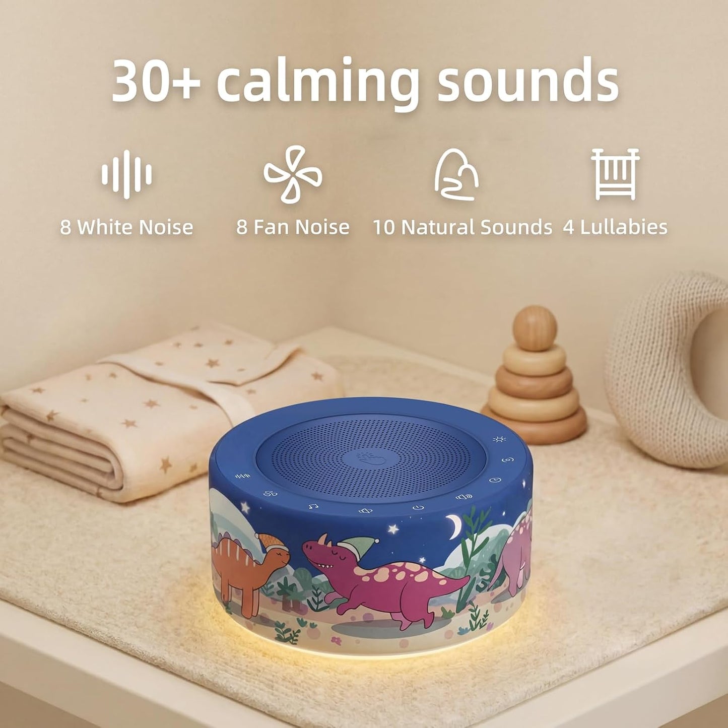 Kipcush White Noise Machine for Baby & Adults, 30 Soothing Sounds, Sleep Sound Machine with 8 Color Night Light, Memory Function, White Noise for Sleeping, Nursery, Office, Travel & Relaxation