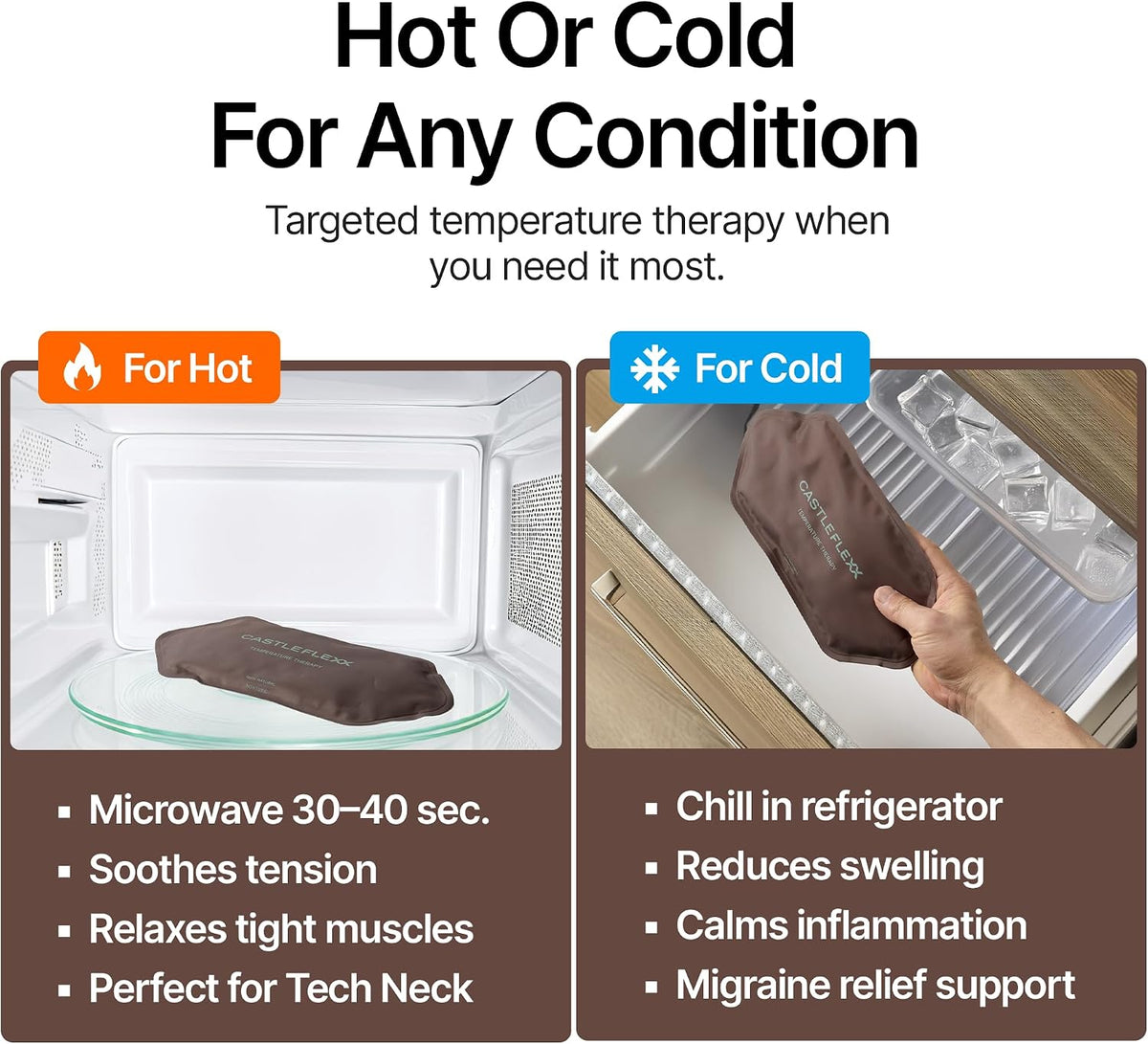 CastleFlexx Dual Hot & Cold Therapy Packs | Gel-Free, Flexible & Reusable for Neck, Shoulders, Joints & Muscles | Microwave & Freezer Safe | Ideal for Daily Relief - Earth