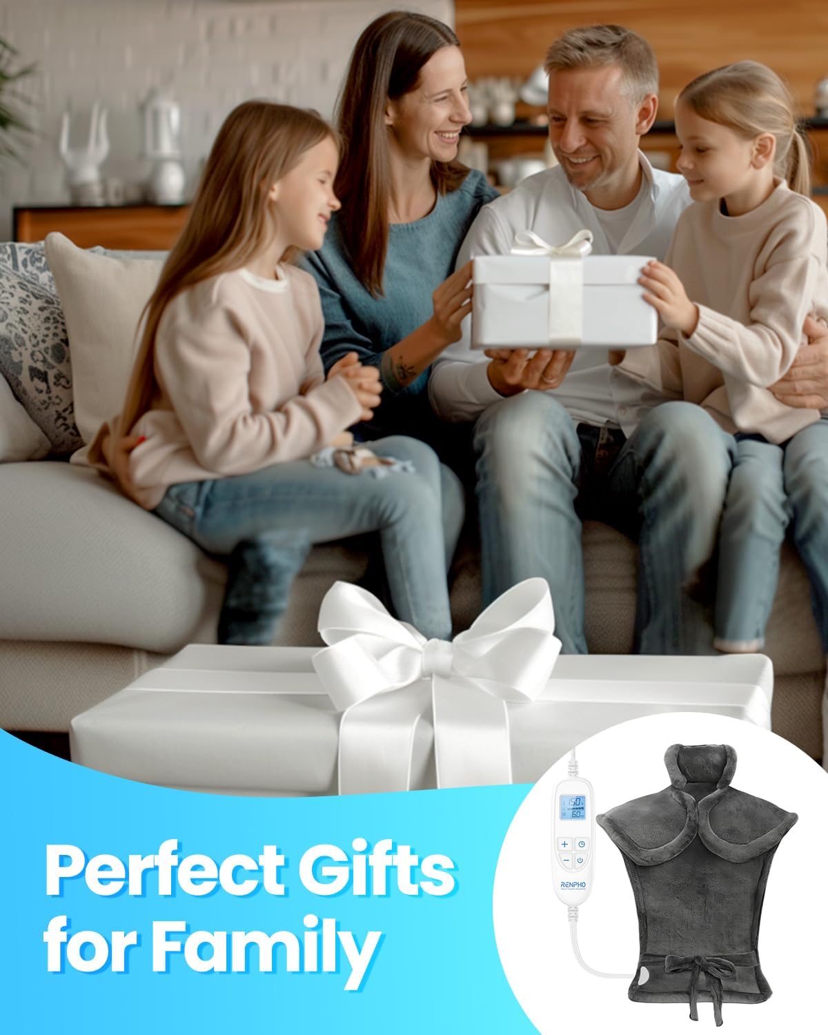 RENPHO Electric Heating Pad - 6 Heat Levels for Neck Shoulder and Back, Birthday Gifts for Women Men Mom Dad, Weighted Pad for Snug Fit, ETL Safety Certified, FSA Eligible, 24"x33" Gray