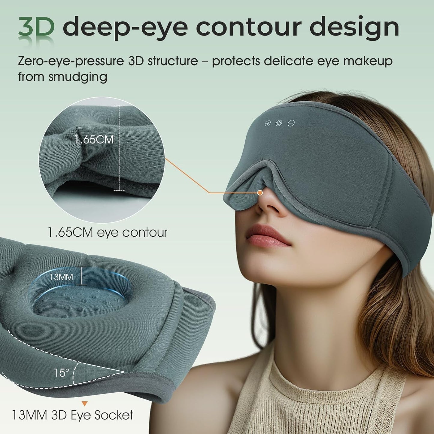 Sleep Mask with Headphones Bluetooth 5.4, LC-dolida Wireless Music Eye Mask for Sleeping Headphones with Soft Bamboo Cotton Cooling Breathable,Ultra-Thin Stereo Speaker for Side Sleepers-Khaki