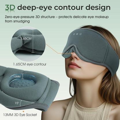 Sleep Mask with Headphones Bluetooth 5.4, LC-dolida Wireless Music Eye Mask for Sleeping Headphones with Soft Bamboo Cotton Cooling Breathable,Ultra-Thin Stereo Speaker for Side Sleepers-Khaki