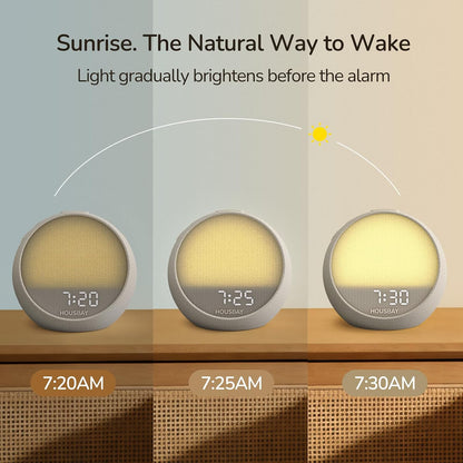 HOUSBAY MINI Sunrise Alarm Clock with Sound Machine | Rhythm Wake-Up Light, White Noise for Sleeping, Compact Phone-Free Bedrooms Clock, Putty