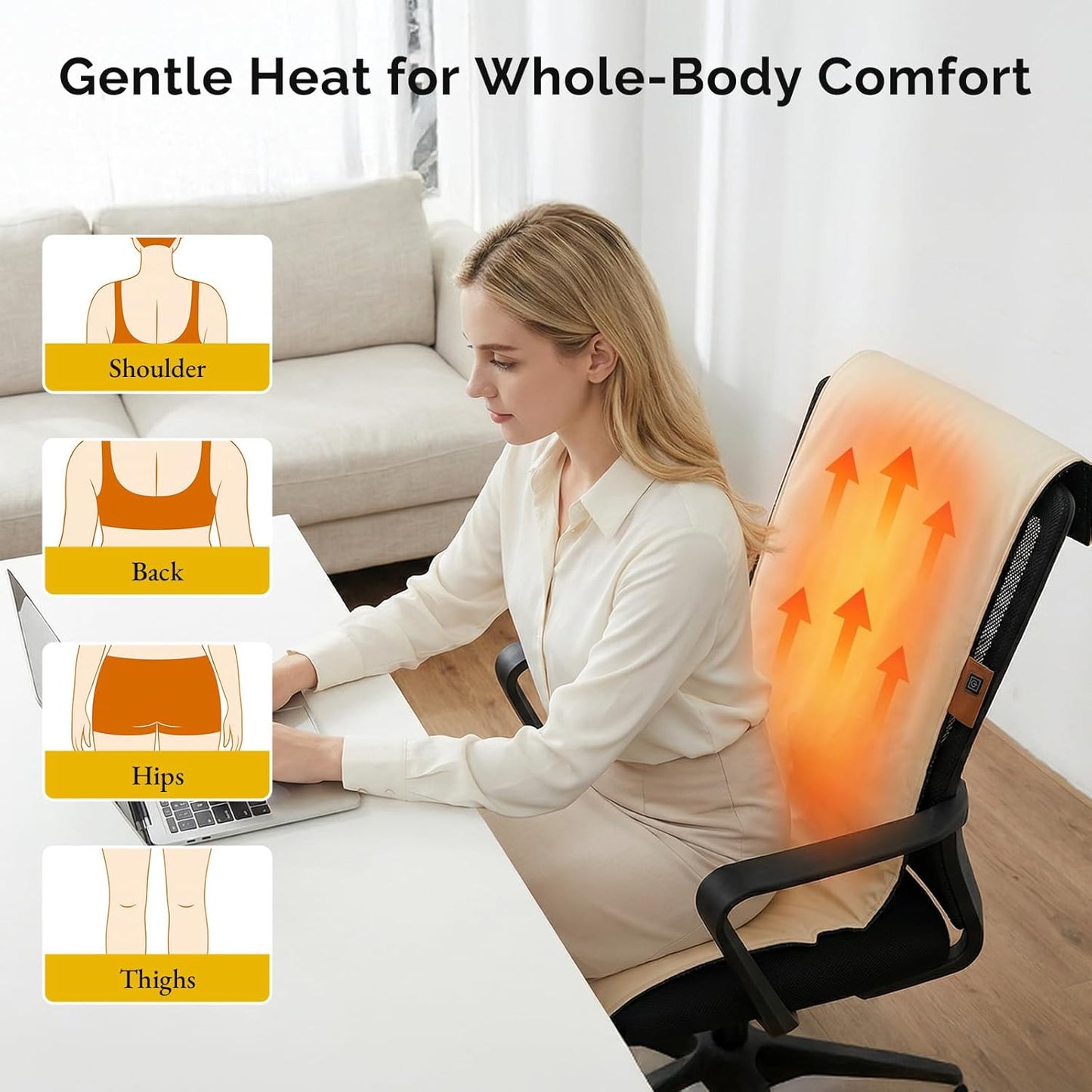 Heated Seat Pad Cushion Extra-Long Chair Heating Pad 10000mAh | Battery Pack, Waterproof 3S Fast Heat for Full Back Hips & Legs, Office Chair, Camping, Fishing & Home