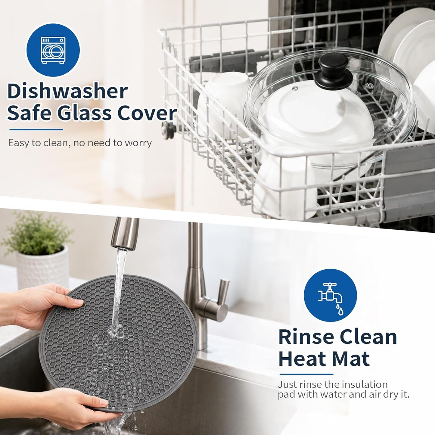 Glass Microwave Cover for Food, Tall Microwave Splatter Cover with Silicone Mat, Vent Holes, BPA Free, Dishwasher Safe, 10 Inch, High Borosilicate Glass Plate Lid with Side Tabs