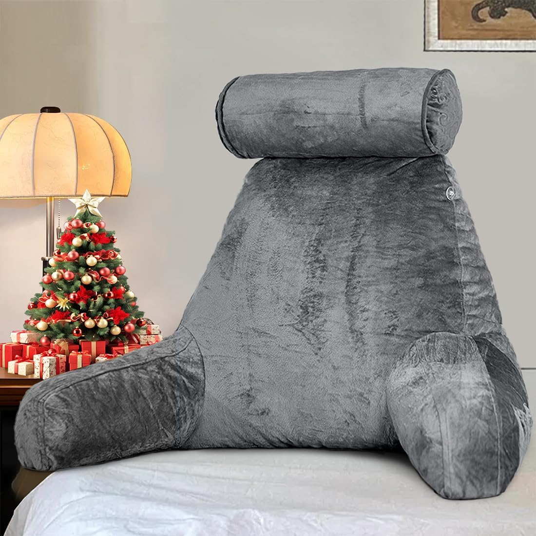 26" Reading Pillow for Sitting Up in Bed, Backrest with Arms