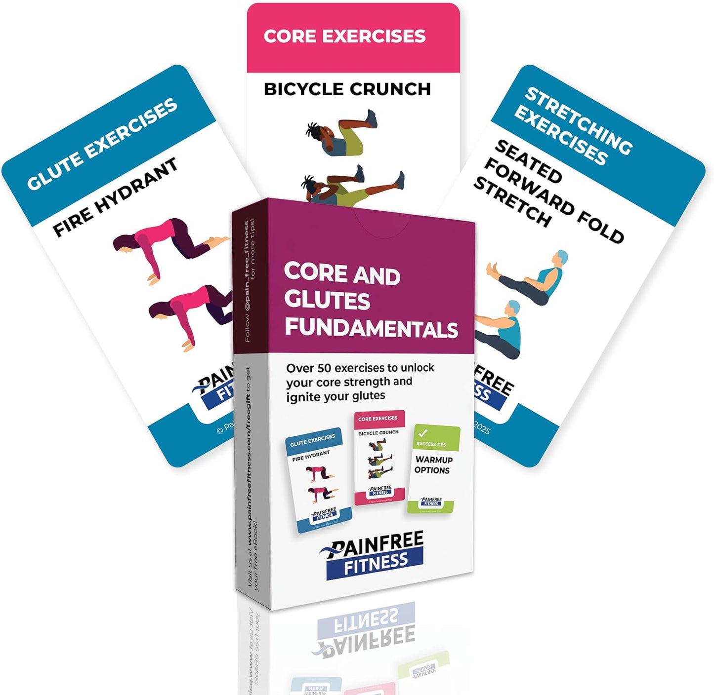 50 Exercise Cards Core & Glutes 3x5'' - Training Exercise Deck of Cards for Women & Men - Beginner to Intermediate - QR Video Guides & Inclusive Artwork - Bend & Tear-Resistant