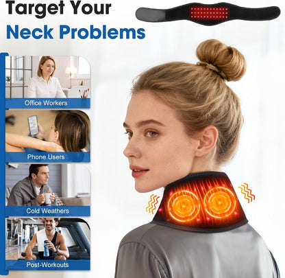 Cordless Neck Heating Pad for Pain, Neck Massager with 660nm 850nm Red Light, Neck Heating Pad for Pain Electric, Heated Neck Brace Wrap for Soreness Stiffness Pain Relief