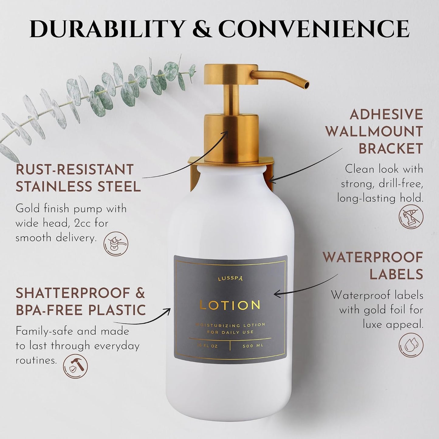 Shower Shampoo Dispenser Wall Mounted – 3 Refillable 16.9 oz Clear Bottles with Stainless Steel Pumps & No-Drill Adhesive Holders – Soap Dispenser Set for Bathroom (3 X Clear/Silver)