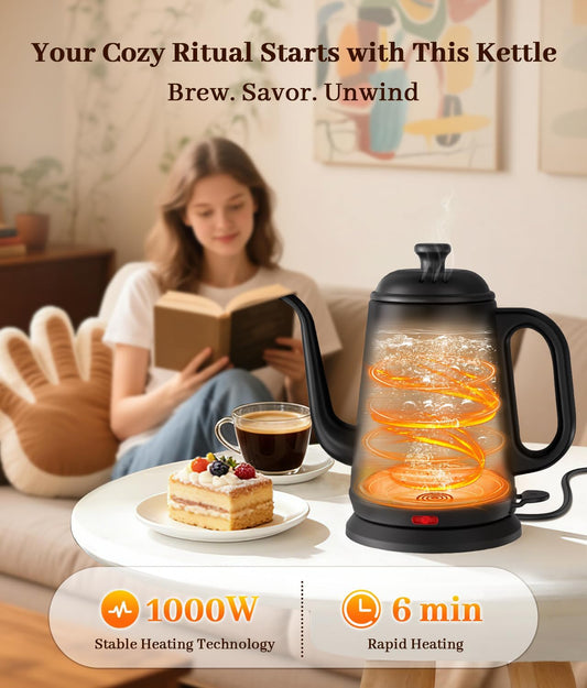 Gooseneck Electric Kettle 1L, 1000W, Pour-Over Coffee & Tea | Precise Flow Spout, 304 Stainless Steel, BPA-Free, Fast Boiling, Auto Shut-Off & Boil-Dry Protection, Retro Design (White)