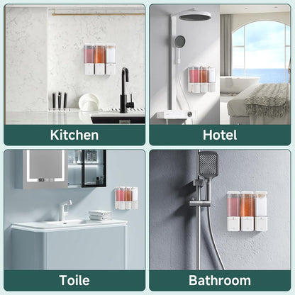 Shampoo and Conditioner Dispenser 3 Chamber No Drill Shampoo Dispenser for Shower Wall Mounted Shower Soap Dispenser 3 * 500ml Refillable Shower Dispenser for Bathroom Hotel(Black 3 Chamber)