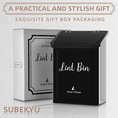 SUBEKYU Magnetic Lint Bin for Laundry Room Organization and Storage,White | Wall Mounted Metal Lint Box Holder Trash Can with Lid for Dryer,Lint Basket for Laundry Room Decor