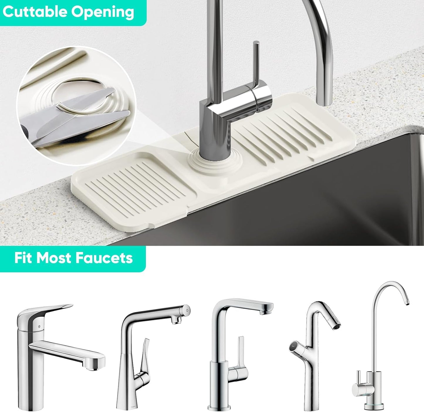 24 Inch Longer Faucet Mat for Kitchen Sink [5° Slope Fast Self-draining]Bathroom Kitchen Sink Splash Guard Silicone Sinks Faucet Mat Splash Guard for Kitchens Sinks Area Tidy Splashs Draining Mats