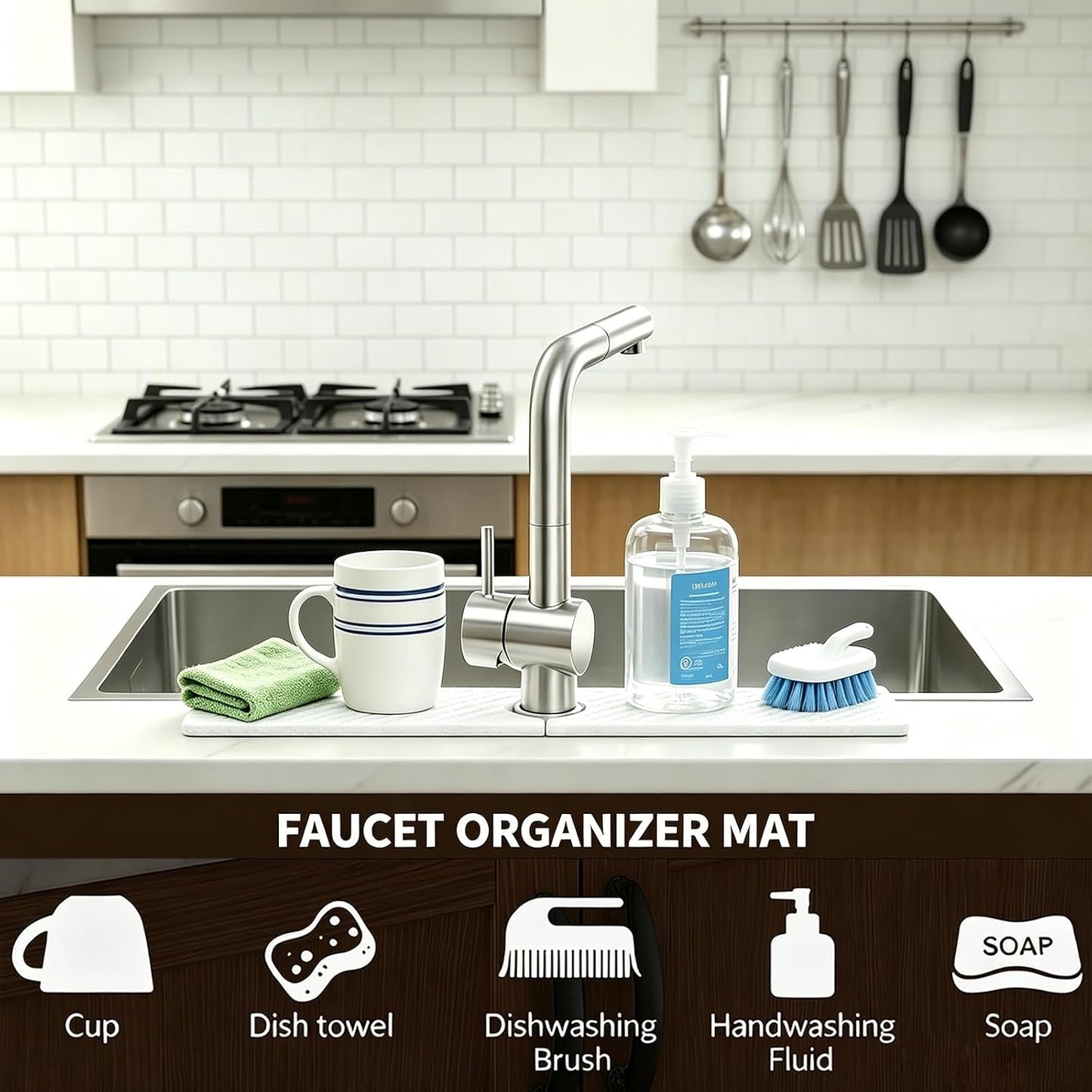 Stone Faucet Mat for Kitchen Sink,Absorbent Drying Mat(Dark Gray,23.6"×3.9" | Fast Drying Sink Splash Guard & Water Tray for Bathroom Counter,Quick Dry Sink Protector Kitchen Accessories