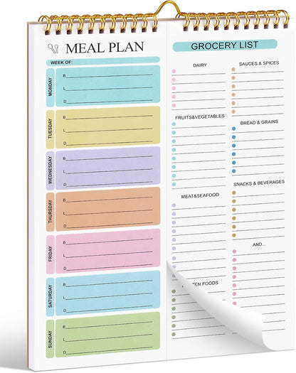Weekly Meal Planner Notebook 8.5x11”, 50 Sheets Weekly Meal Planner Magnetic, Double Helix Meal Planner and Grocery List, Wall-Mountable Menu Planner for Fridge Notepad for Daily & Plan
