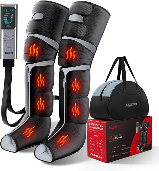 Leg Compression Massager for Circulation and Pain Relief, Compression Boots with Heated Knee, 6 Modes 12 Intensities 3 Timers, Foot Calf Thigh Recovery Machine, Gifts for Man Woman, Black
