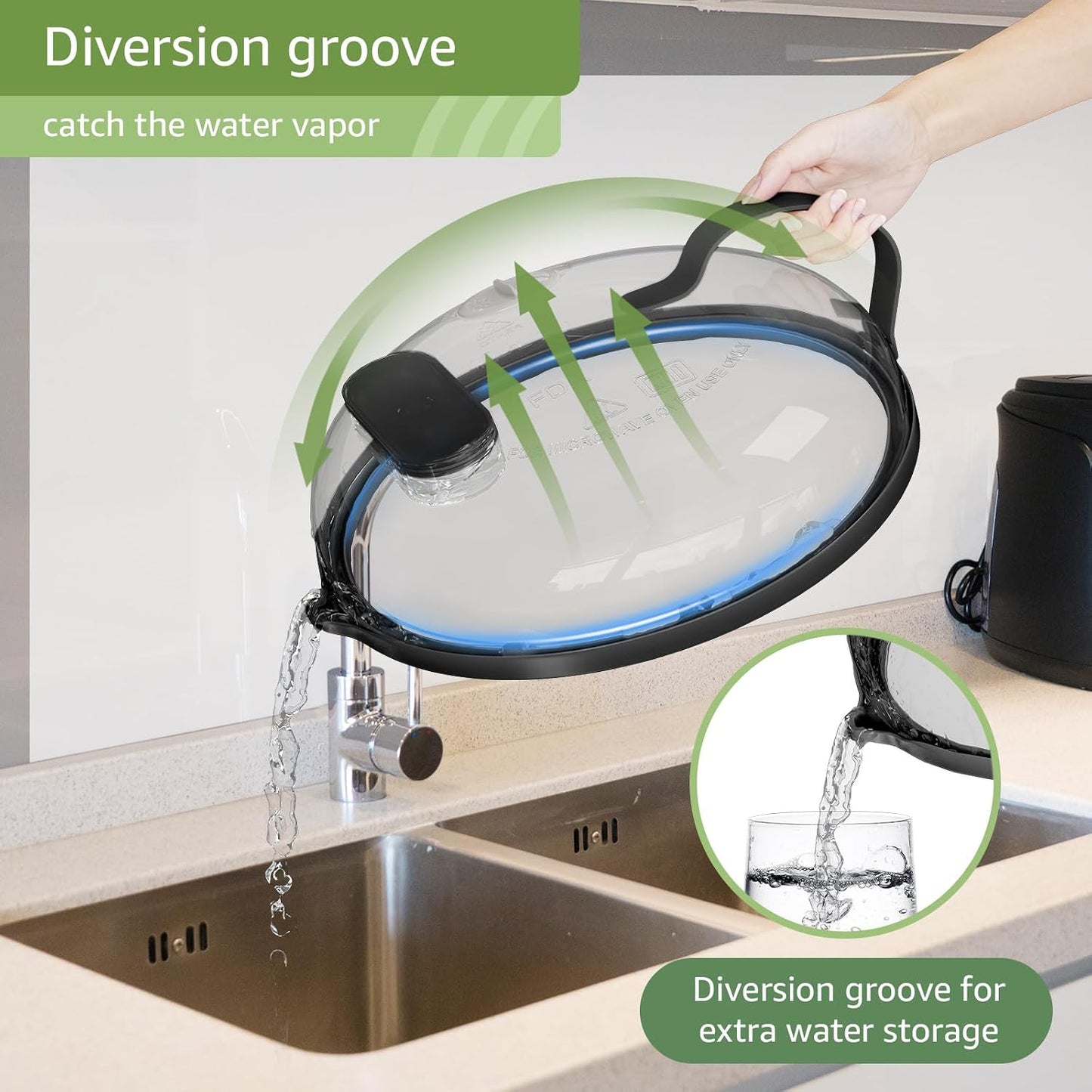 Microwave Splatter Cover with Water Steamer for Food - 10 Inch Steam Microwave Splatter Guard with Handle Plate Covers for Heating Food Splash Oven Lid with Built in Steamer