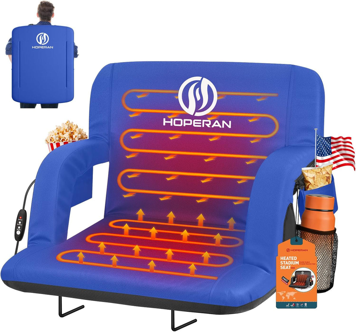 HOPERAN 21" Heated Stadium Seats for Bleachers with Back Support, Black