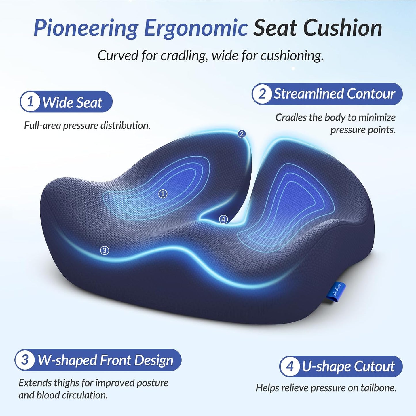ZIKEE Contoured Ergonomic Seat Cushion for Effective Pain Relief, Non-Slip | Office Chair Cushion for Sciatica, Back, Tailbone Pain Relief, High-Density Memory Foam Car Seat Cushion for Sitting Comfort
