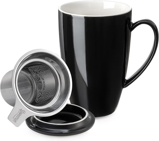 Sweese 15oz Porcelain Tea Mug with Infuser and Lid – Microwave Safe, Ergonomic Handle, Lead-Free Glaze, for Loose Leaf Tea